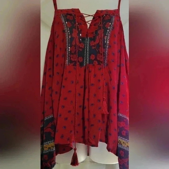 VTG Y2K Abercrombie Fitch Boho Top Cold Shoulder Red Floral Gypsy Size S - Picture 5 of 13